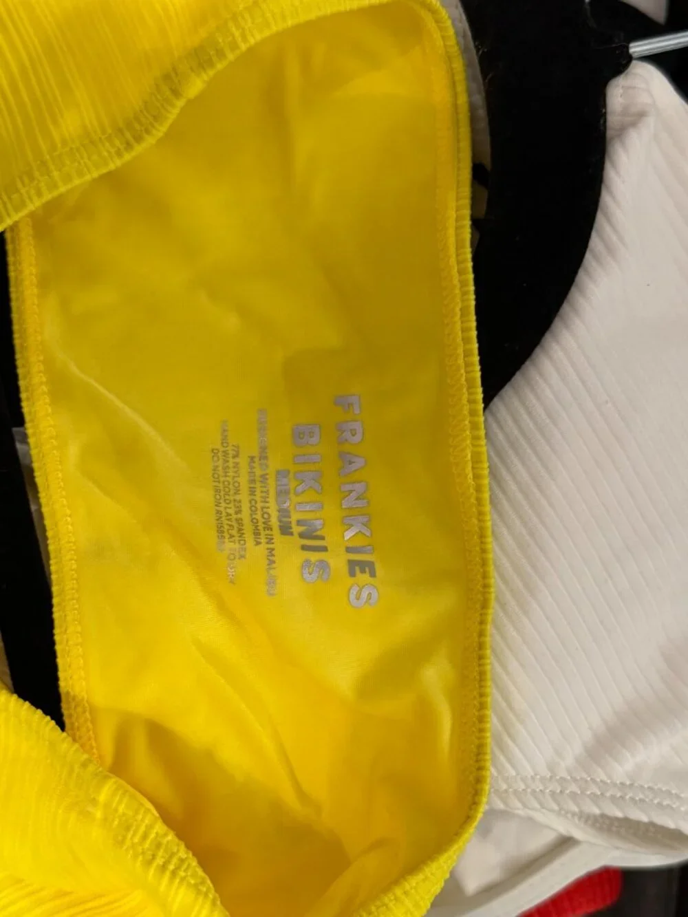 Frankie's Bikinis yellow bandeau top ONLY size M medium NTW Jean Bandea Plisse